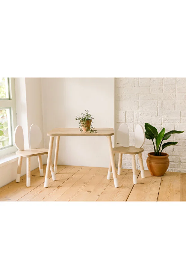 The Bunny 1 Masa + 2 Sandalye (Çocuklar için Montessori Aktivite ve Etkinlik Masa Sandalye Takımı)